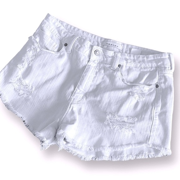 eunina White Cutoff Denim Shorts Jean Shorties High Rise Women’s Size Large - Picture 2 of 10